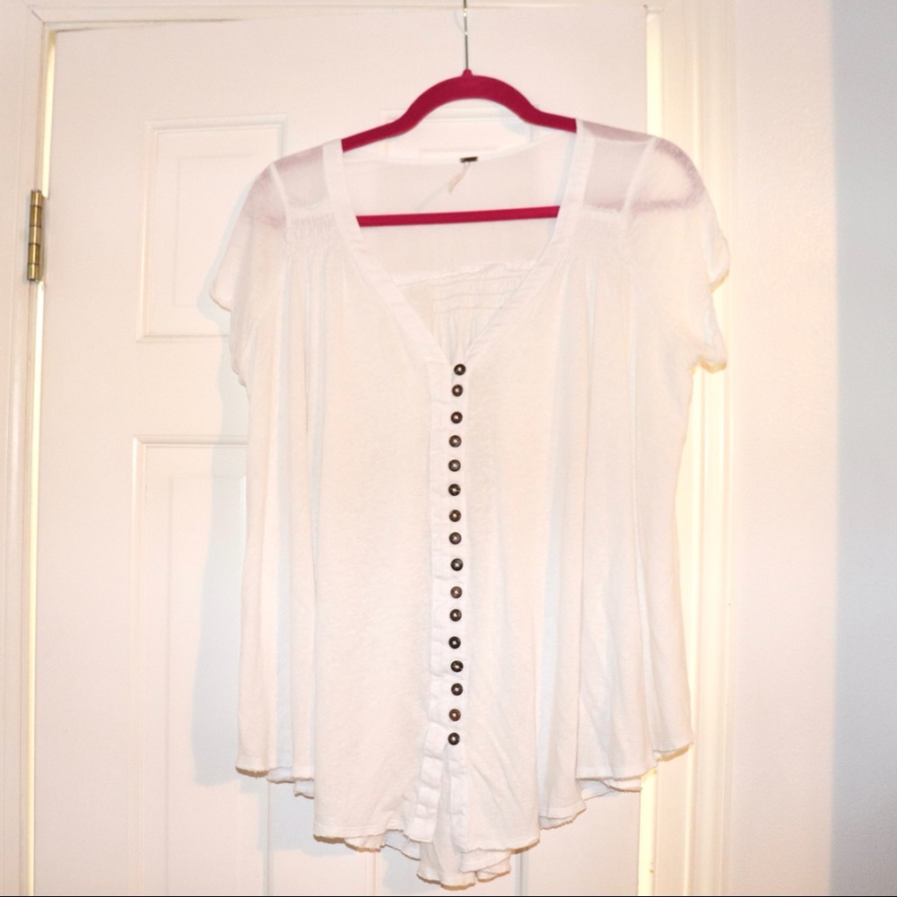 Free People linen white Blouse top/swimsuit cover up SIZE XS